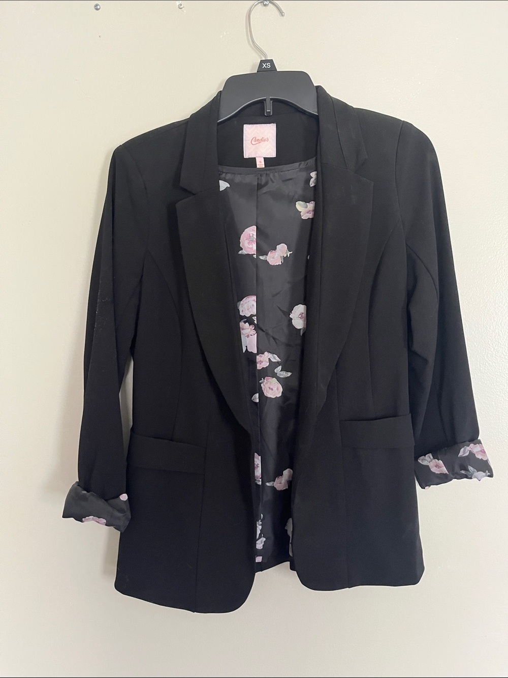 Candie's Black Blazer with Pink Floral Lining